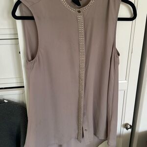 H&M Tan Embellished Blouse with Mandarin Collar